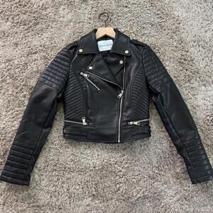 Azalea Wang Black Quilted Studded Biker Jacket Belted Zip Women's S DP-20819